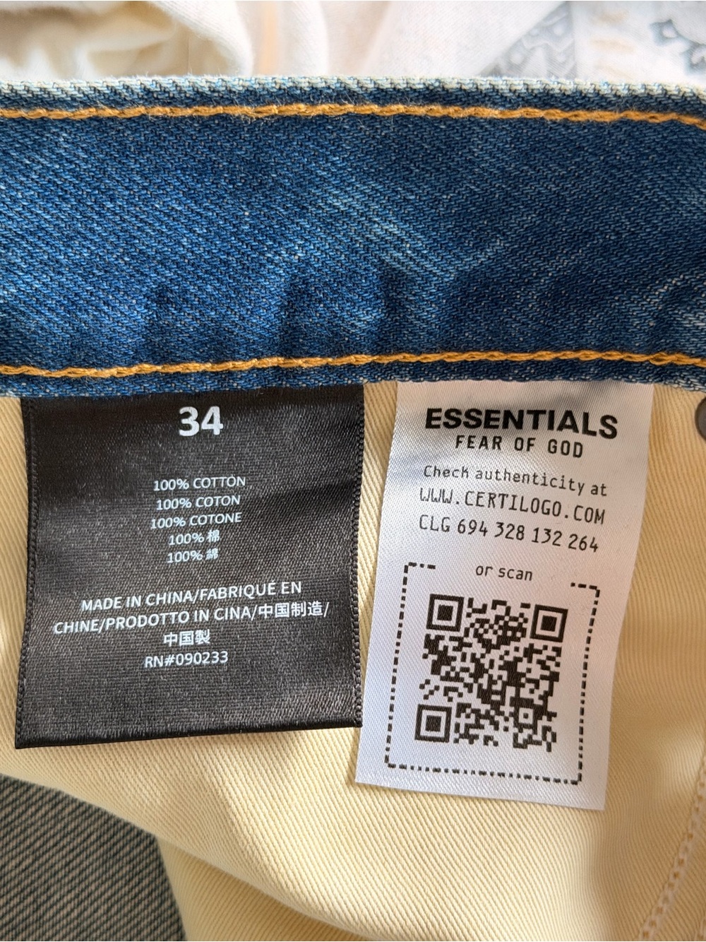 Authentic Fear of god Essentials Men's Light Blue Slim Straight Jeans - Picture 7 of 8